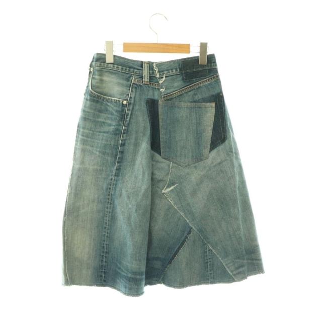 【中古】未使用品 キイト QUIITO 25SS 再構築 デニムスカート IENA取扱い フレア ボタンフライ ひざ丈 36 青 ブルー_1