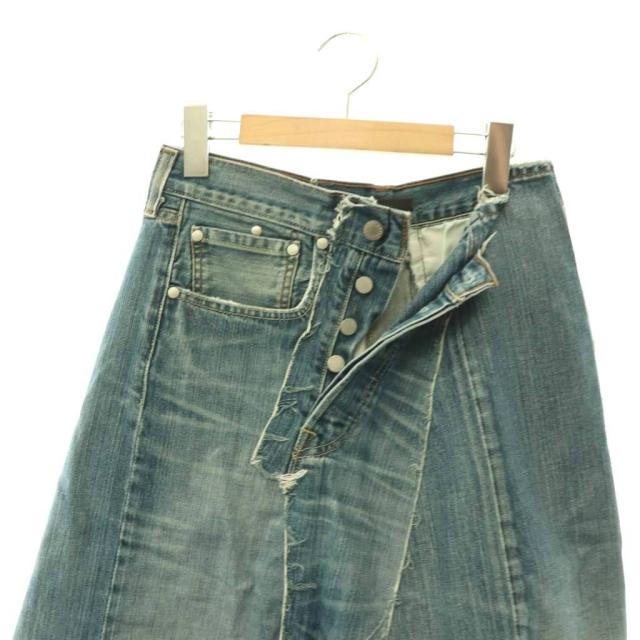 【中古】未使用品 キイト QUIITO 25SS 再構築 デニムスカート IENA取扱い フレア ボタンフライ ひざ丈 36 青 ブルー_3