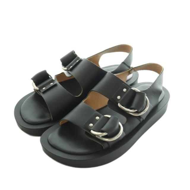 【中古】カミナンド DOUBLE RING PLATFORM SANDALS サンダル レザー 8 24.5-25.0cm 黒 2326WA /MI ■OS レディース