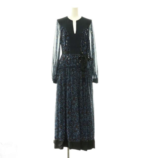 【中古】3.1 フィリップリム 3.1 phillip lim 総柄 アイレット シアーロングワンピース キーネック 0 黒