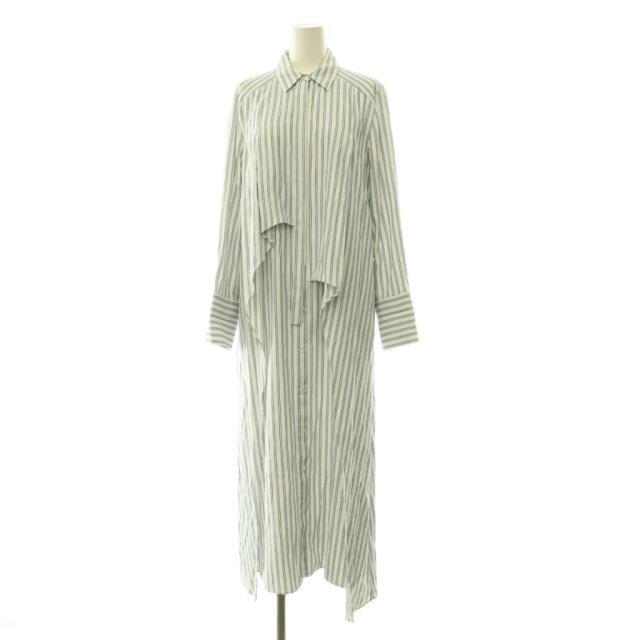 【中古】アドーア ADORE ストライプ シャツワンピース ロング 38 紺 白 /CX ■OS レディース
