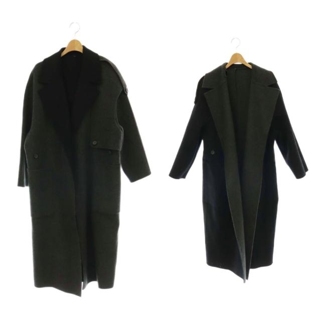 【中古】アドーア ADORE 2TONEリバーコート ロング カシミヤ混 36 ブラック /HK ■OS レディース