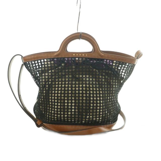 【中古】マルニ MARNI WISTARIA メッシュバッグ ハンドバッグ 茶 黒 SCMP0057Q0 /MI ■OS レディース