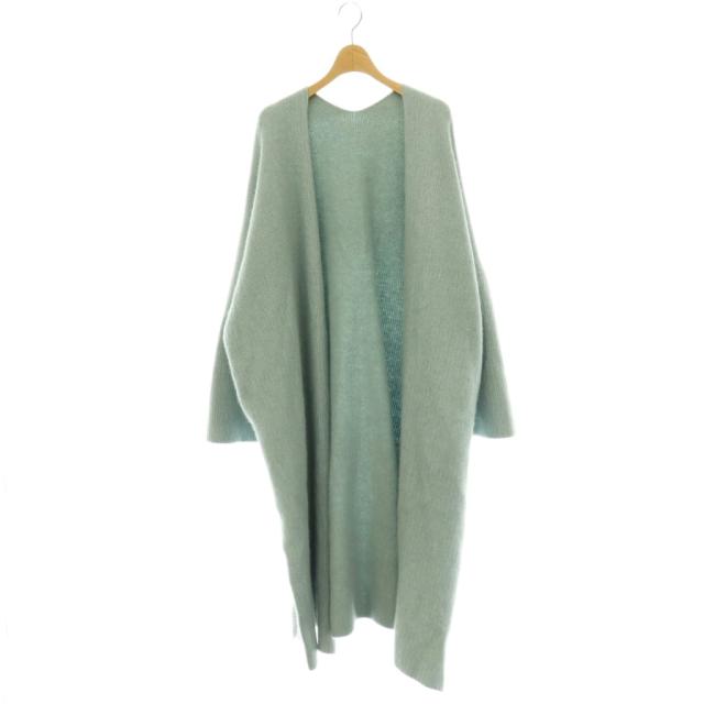 【中古】ハーヴェル スタジオ RACOON KNIT MAIN COAT ニットコート ノーカラー コーディガン ラクーン ロング 38
