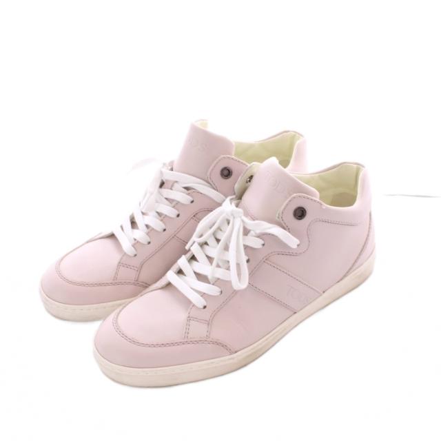 【中古】トッズ スニーカー 38.5 25.5cm NUDE ピンク ミドルカット レースアップ ロゴエンボス /RI ■OS レディース_1