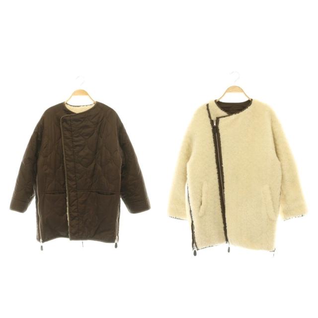 【中古】カーサフライン CASA FLINE リバーシブルコート 否色合い アウター ジップアップ F 象牙色 茶