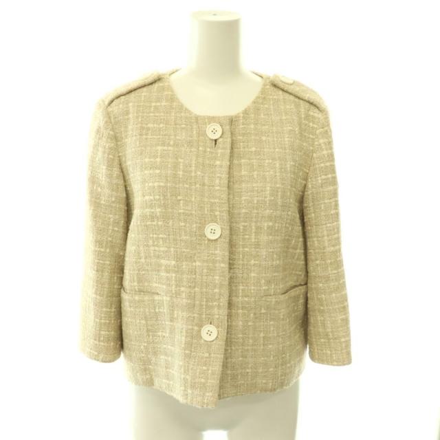 【中古】フォクシーニューヨーク 35661 Parkett Boucel Jacket ツイードジャケット ノーカラー 38 ベージュ