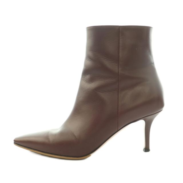 【中古】ジャンヴィトロッシ Gianvito Rossi ショートブーツ スクエアトゥ ハイヒール レザー ワンカラー 38 茶
