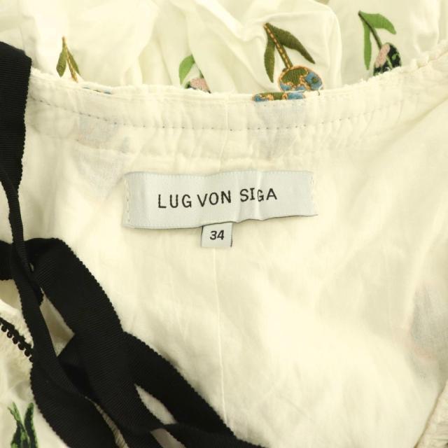 【中古】ルグ ヴォン シーガ LUG VON SIGA ロングワンピース シャツワンピース チューリップ刺繍 リボン 七分袖 34_5