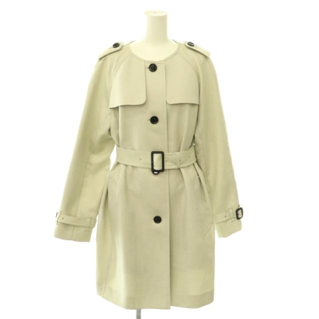 【中古】バーバリー ロンドン BURBERRY LONDON ノーカラーコート スプリングコート ベルト付き 38 ライトベージュ