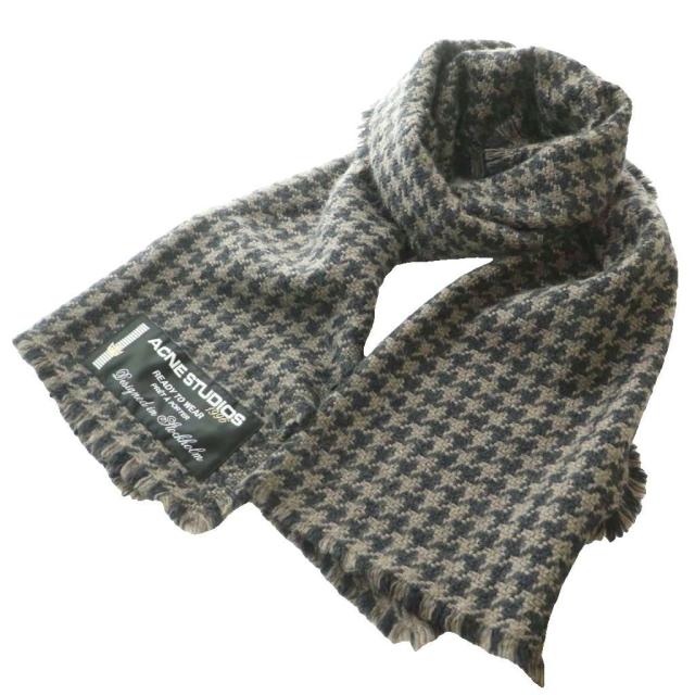 【中古】アクネ ストゥディオズ Acne Studios ハウンドトゥースマフラー ストール 千鳥格子 モカ 黒 ブラック /SS