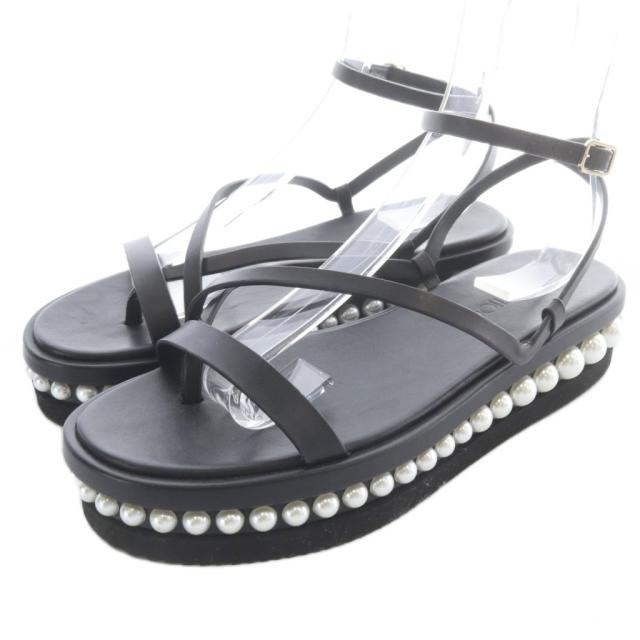【中古】ジミーチュウ JIMMY CHOO PINE FLAT パール サンダル ストラップ 39 黒 ブラック /SR レディース