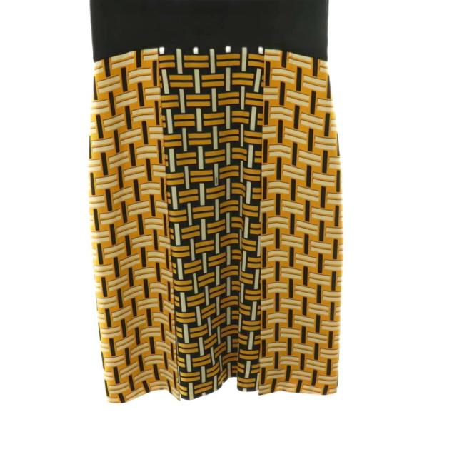 【中古】フェンディ FENDI ジオメトリック柄ハイスリットワンピース ロング ノースリーブ 42 ブラック /HK ■OS_3