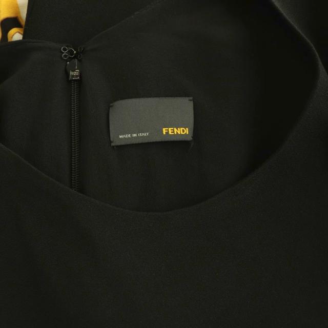 【中古】フェンディ FENDI ジオメトリック柄ハイスリットワンピース ロング ノースリーブ 42 ブラック /HK ■OS_5