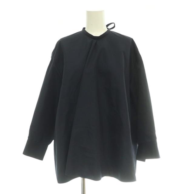 【中古】ブラミンク BLAMINK シルク混バックジップブラウス シャツ 長袖 無地 ワンカラー 36 紺 ネイビー