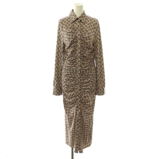 【中古】ロク rokh GATHERED JERSEY DRESS ワンピース ストレッチ シグネチャーモノグラム S ベージュ ブラック