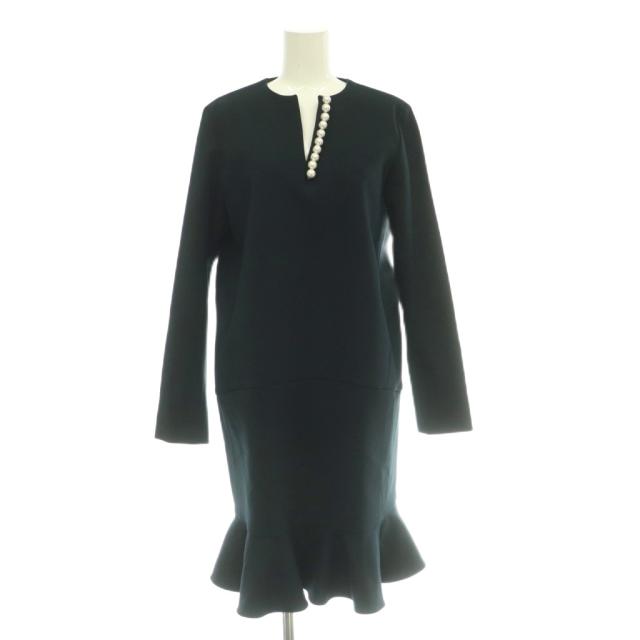 【中古】未使用品 ヨーコチャン YOKO CHAN ワンピース ミモレ ロング スキッパー 長袖 フリル パール 装飾 40 紺