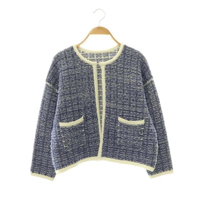 【中古】未使用品 アルアバイル allureville 26SS リバーシブルツイードカーディガン ニット 長袖 2 青 ブルー