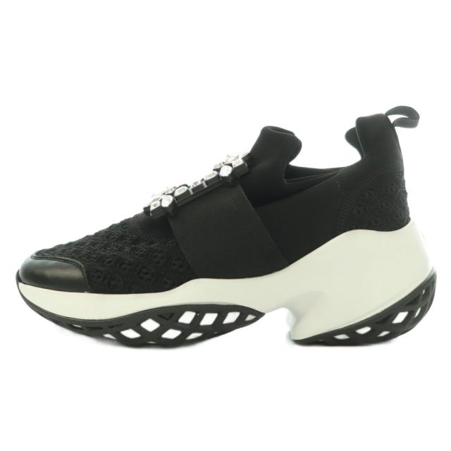 【中古】ロジェヴィヴィエ ROGER VIVIER VIV RUN ヴィヴラン スニーカー ローカット 厚底 ビジュー 装飾 36.5 黒