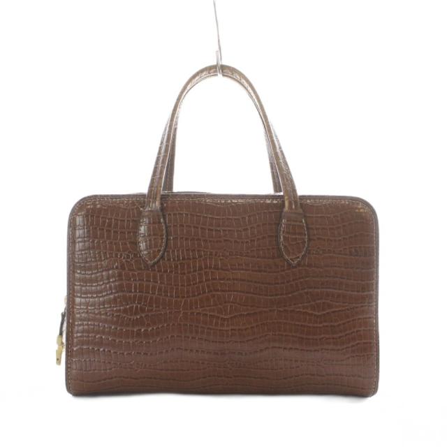 【中古】トゥティエ SAC LOQUET SMALL ロケ スモールバッグ 型押し ハンドバッグ レザー CROCO BROWN 茶色 ブラウン