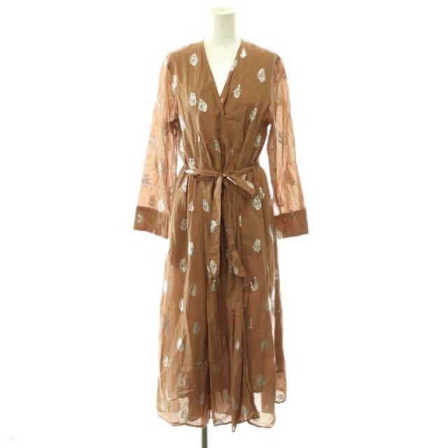 【中古】ヌキテパ NE QUITTEZ PAS! COTTON VOILE FOIL FLOWER ワンピース ロング 長袖 ブラウン /HK ■OS ■SH