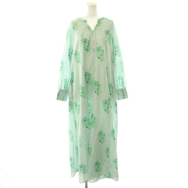 【中古】ヌキテパ 25SS Cotton Jacquard Lily Print Flare Dress ワンピース ロング ストライプ M ライトブルー