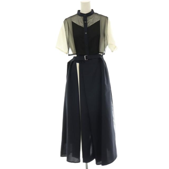 【中古】ユナイテッドトウキョウ 24SS シアードリームブロッキングワンピース 半袖 ロング 2 ホワイト ネイビー