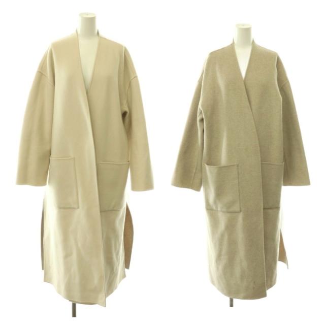 【中古】プラージュ Plage ハミルトンリバーシブルコート ノーカラー アウター ウール 38 ベージュ グレージュ /CX