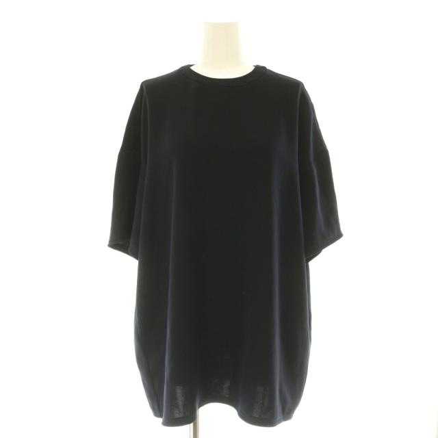 【中古】エンフォルド ENFOLD 24SS WOVEN T-SHIRT Tシャツ カットソー 五分袖 38 ネイビー /HK ■OS レディース