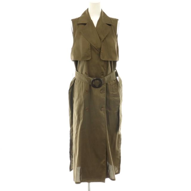 【中古】マックスマーラ MAX MARA ジレ トレンチワンピース ベルト付き シルク ロング ノースリーブ 40 カーキ /HS