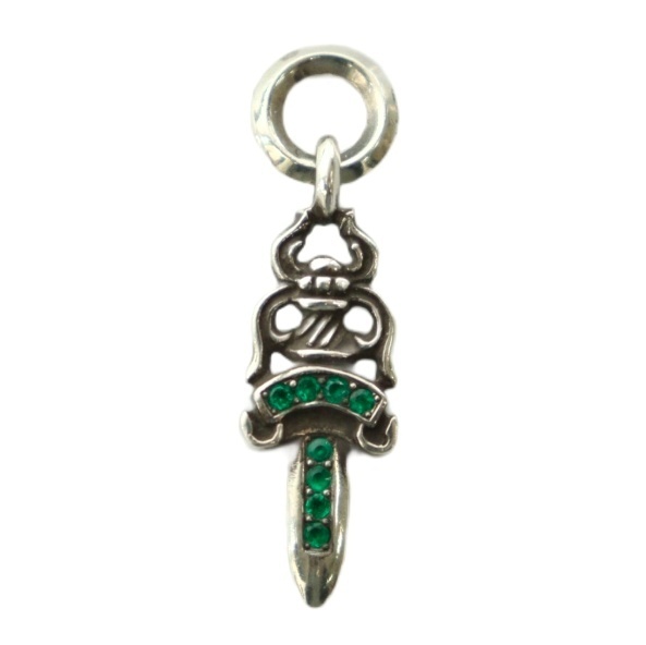【中古】クロムハーツ CHROME HEARTS 925 5ダガー チャーム エメラルド アフター ペンダントトップ シルバー 緑