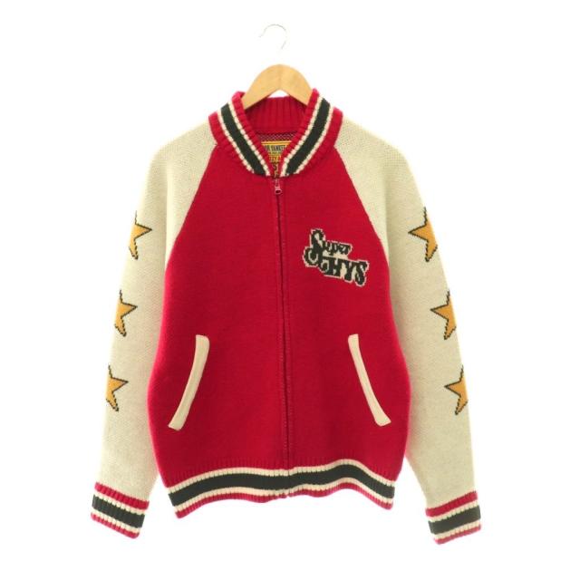 【中古】ヒステリックグラマー SUPER HYS ジャカードオーバーサイズジャンパー ジャケット ジップアップ F レッド