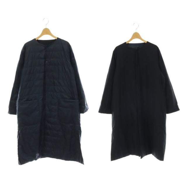 【中古】プランテーション plantation ライトリバーダウンコート アウター ノーカラー リバーシブル M ネイビー /CX