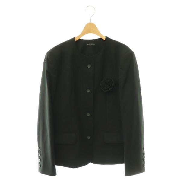 【中古】メゾンスペシャル MOTIF COLLARLESS JACKET ジャケット ノーカラー 総裏地 F ブラック /DO ■OS ■SH