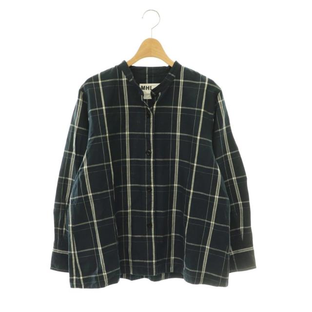 【中古】マーガレットハウエル MHL. 25AW GRAPHIC GRID CHECK COTTON シャツ バンドカラー ブラウス チェック