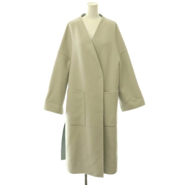 【中古】アドーア ADORE 2TONE リバーコート ノーカラー カシミヤ混 36 ライトグレー /ES ■OS レディース