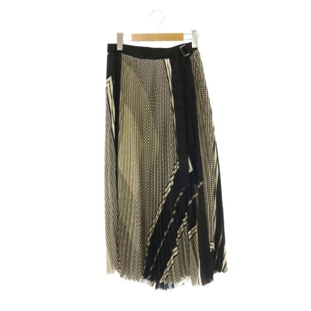【中古】サカイ sacai Plaid Scarf Skirt スコート 筋目 一巡り 総柄 1 黒いこと ベージュ /CX ■os レディース