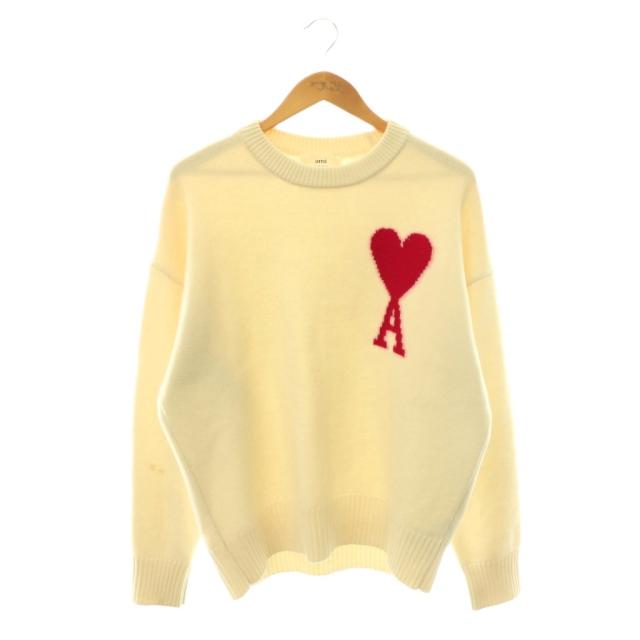 【中古】アミパリス ami paris ハートロゴ クルーネックセーター ニット 長袖 ウール S アイボリー UKS002.018
