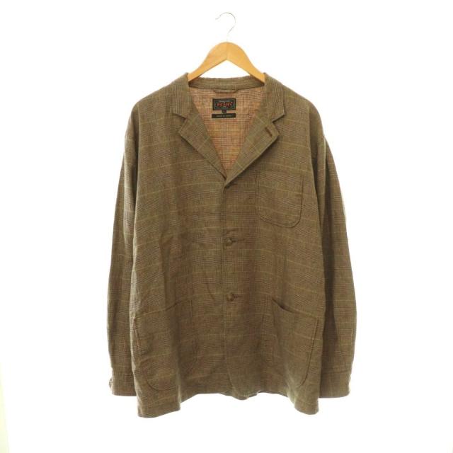 【中古】ビームスプラス 25SS ジャケット テーラード チェック リネン L ベージュ マルチカラー /DO ■OS メンズ