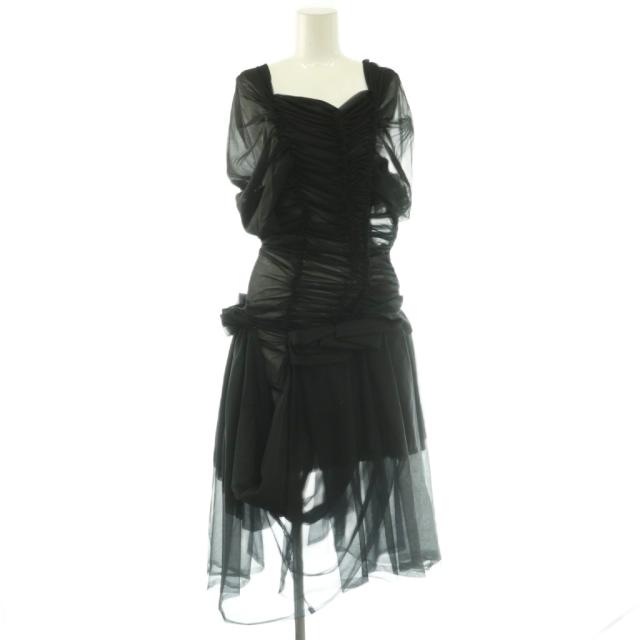 【中古】コムデギャルソン COMME des GARCONS AD2005 ギャザー シースルーワンピース 半袖 ロング S 黒