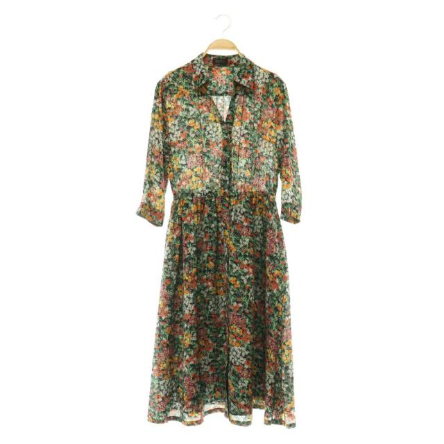 【中古】バーニーズニューヨーク BARNEYS NEW YORK フラワーシャツワンピース ロング 七分袖 38 黒いこと
