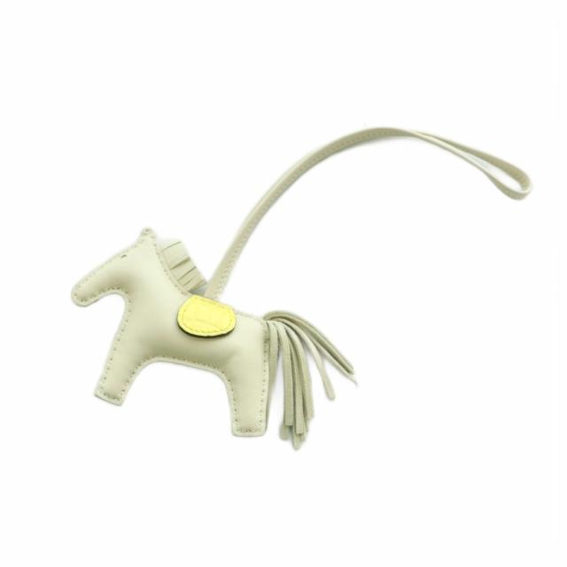 【中古】エルメス ロデオPM U刻印 バッグチャーム レザー 馬モチーフ オフホワイト 黄色 イエロー ■OS ■OH その他