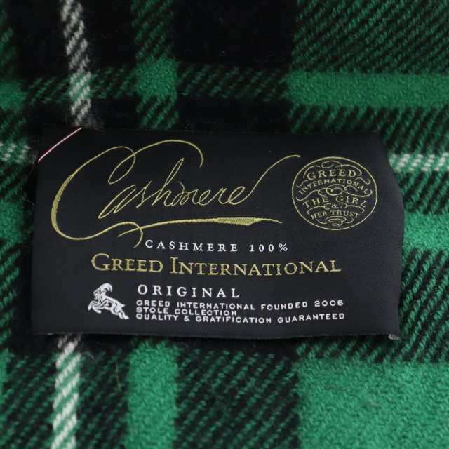 【中古】グリード インターナショナル GREED International マフラー ストール 羽織 カシミア チェック柄 緑 グリーン｜au  PAY マーケット