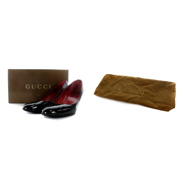 中古】グッチ GUCCI パンプス ウェッジソール パテントレザー GG 36