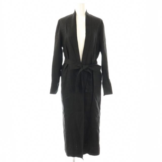 【中古】マディソンブルー MADISONBLUE リネン ロングコート スプリングコート 00 ブラック /ES ■OS レディース