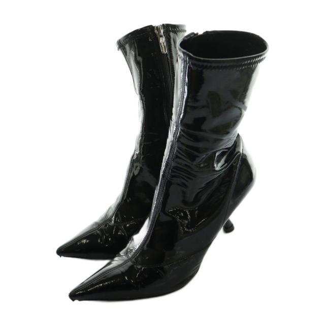 【中古】セルジオロッシ Sergio rossi 22AW パテントレザーポインテッドトゥミディブーツ アンクル 38 黒 ブラック