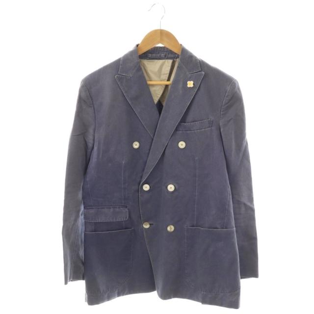 【中古】ラルディーニ LARDINI 背抜きダブルジャケット テーラード 麻 リネン混 48 紺 ネイビー PL36105 /BB ■OS