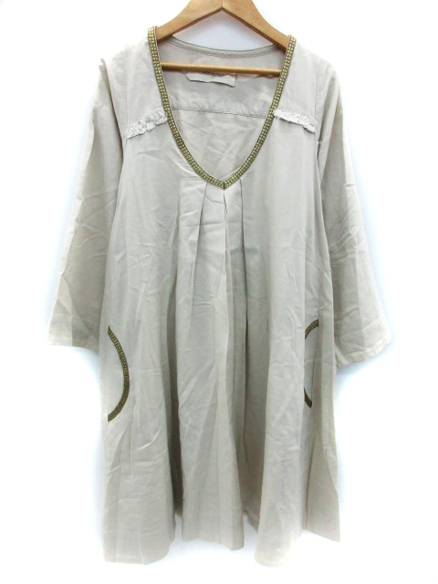 中古 ナバアサナ Navasana ワンピース フレア 長袖 ひざ丈 Vネック 薄手 オーバーサイズ F ベージュ ゴールド レディースの通販はau Pay マーケット ブランド古着のベクトル