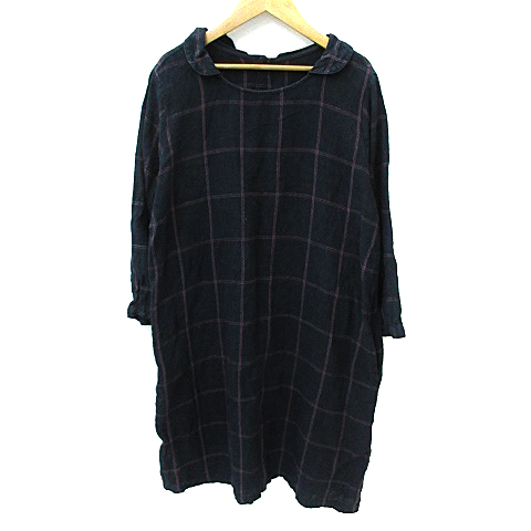 中古 ニコアンド ワンピース ひざ丈 長袖 チェック柄 襟付き バックボタン リネン 紺 ネイビー ピンク レディースの通販はau Pay マーケット ブランド古着のベクトル