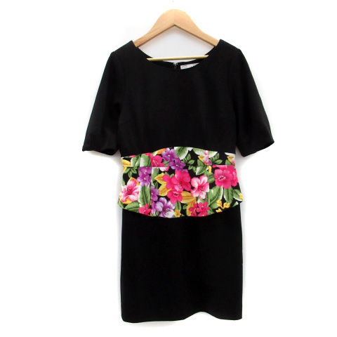 中古 リリーブラウン ワンピース 五分袖 ミニ丈 ラウンドネック 切替 花柄 1 マルチカラー ブラック 黒 レディースの通販はau Pay マーケット ブランド古着のベクトル